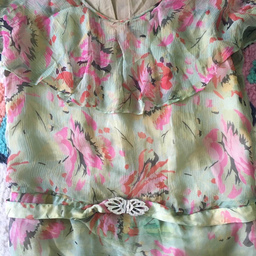 20s deco silk chiffon floral dress